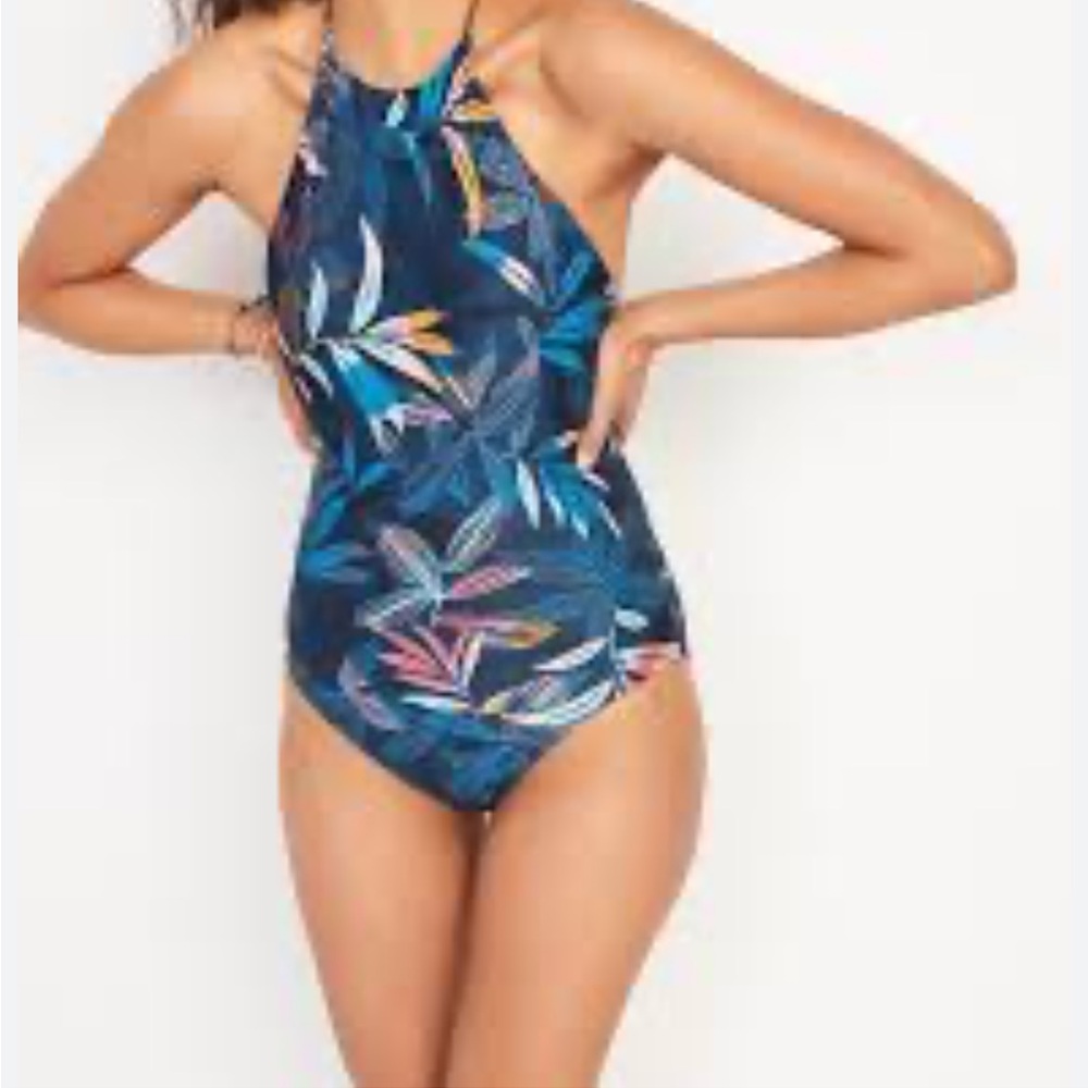 NWOT Old Navy One Piece Tropical Leaf Print Halter Swimsuit.  Size Small - Picture 6 of 6